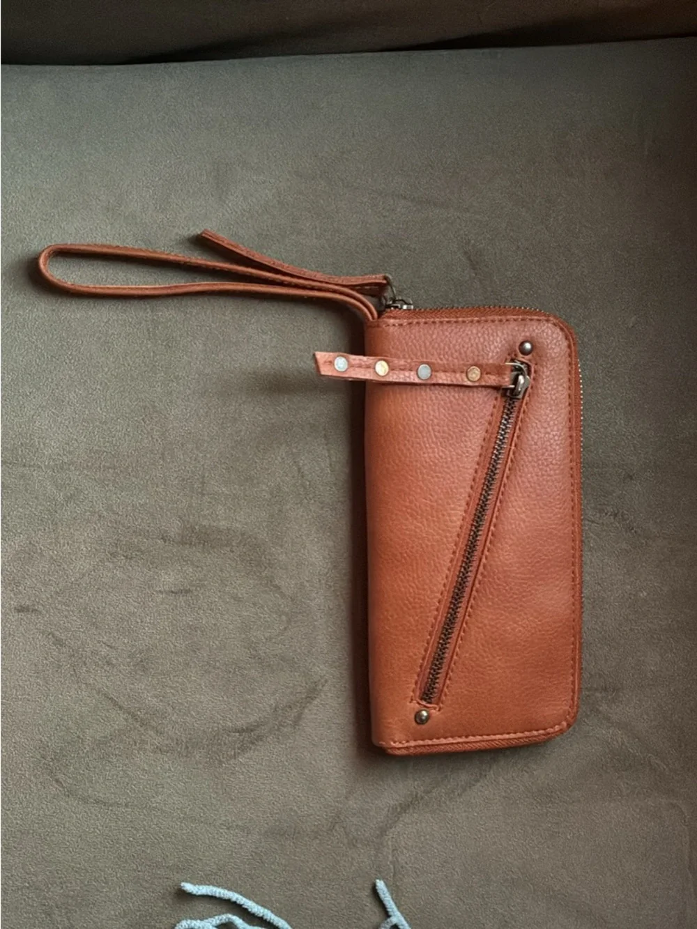 Free People Pebbled Leather Zip Wristlet - Cognac Brown